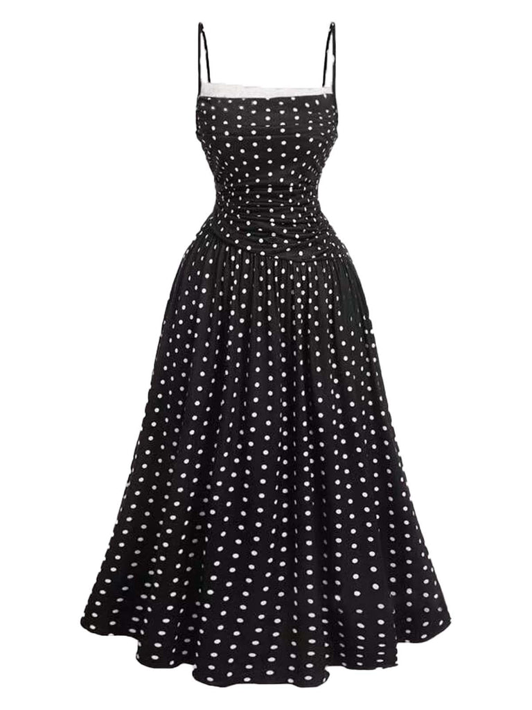 1950er Spitze Gerüschtes Polka Dot Kleid