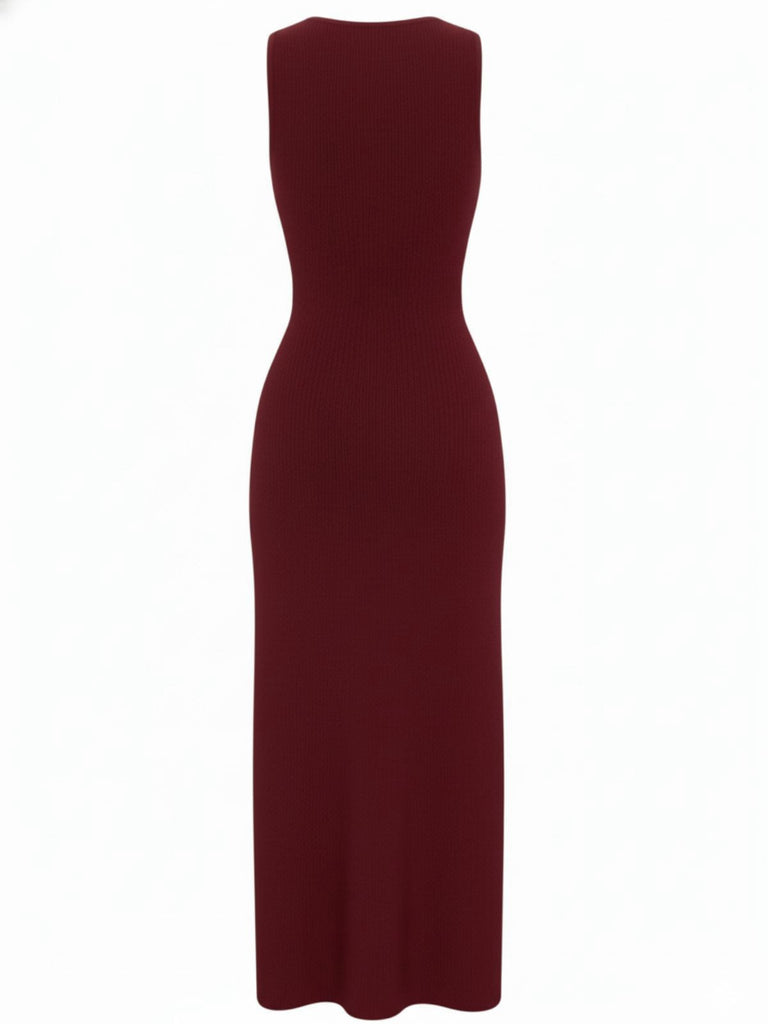 1960er Solide Ärmellos Einreihig Stricken Kleid