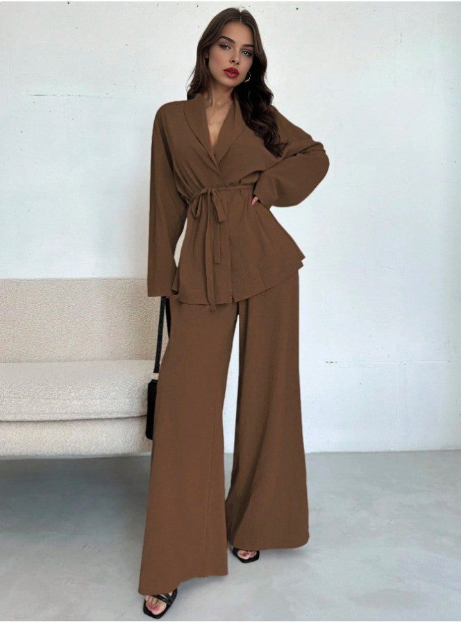 2PCS 1960er Solide Schnürung Blazer & Hose Set