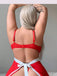 [Übergröße] Rotes 80er Weihnachts-Babydoll aus Mesh mit Spitze
