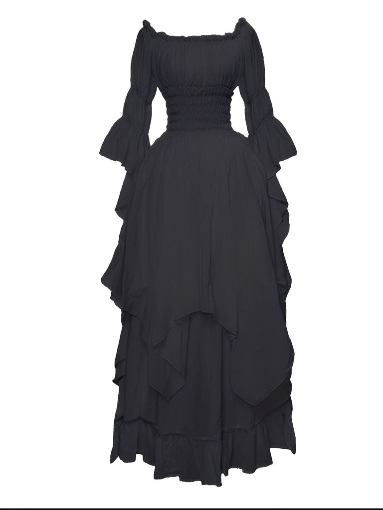 1980er Gothic Glockenärmel Unregelmäßiger Saum Kleid