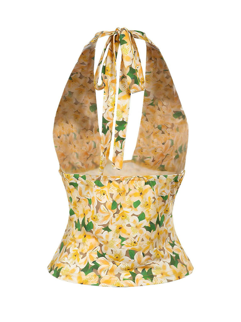 Gelb 1950er Halter Tief V-Ausschnitt Lily Top