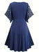 [Übergröße] Marineblau 1970er Stern Rüschen Volantärmel Kleid