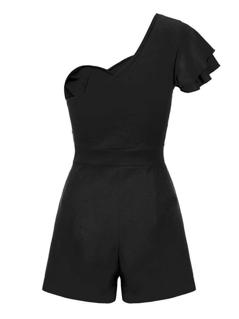 1950er Eine Schulter Rüschen Solide Romper