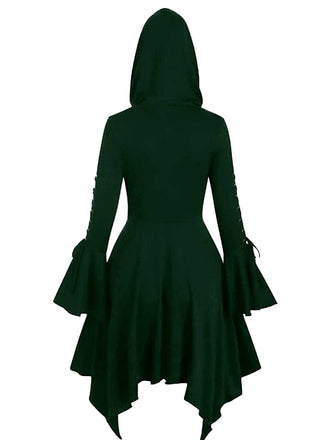 Dunkelgrüne lange 80er Gothic-Punk-Jacke mit Kapuze