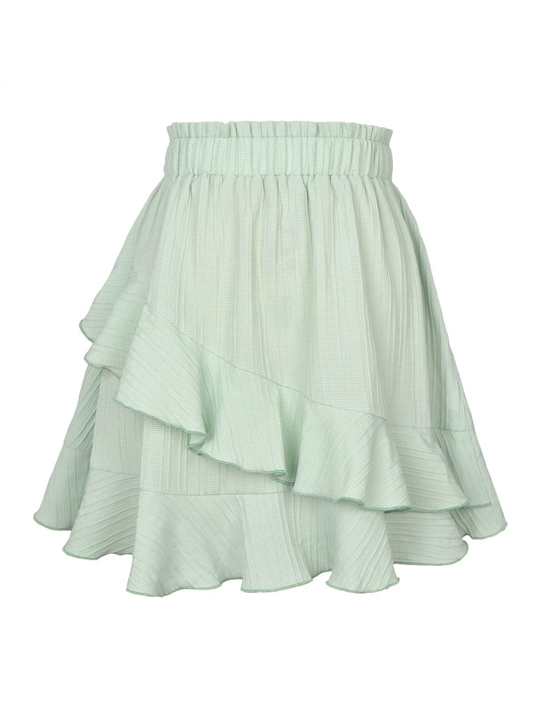 1940er Solide Irregular Rüschen Elastic Waist Rock