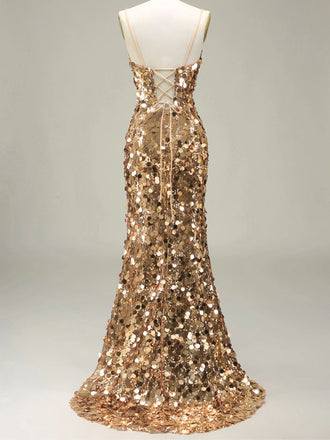 Gold 1930er Slip Pailletten Abend Kleid