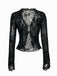 Schwarz 1960er Wasserlöslich Spitze Sheer Top