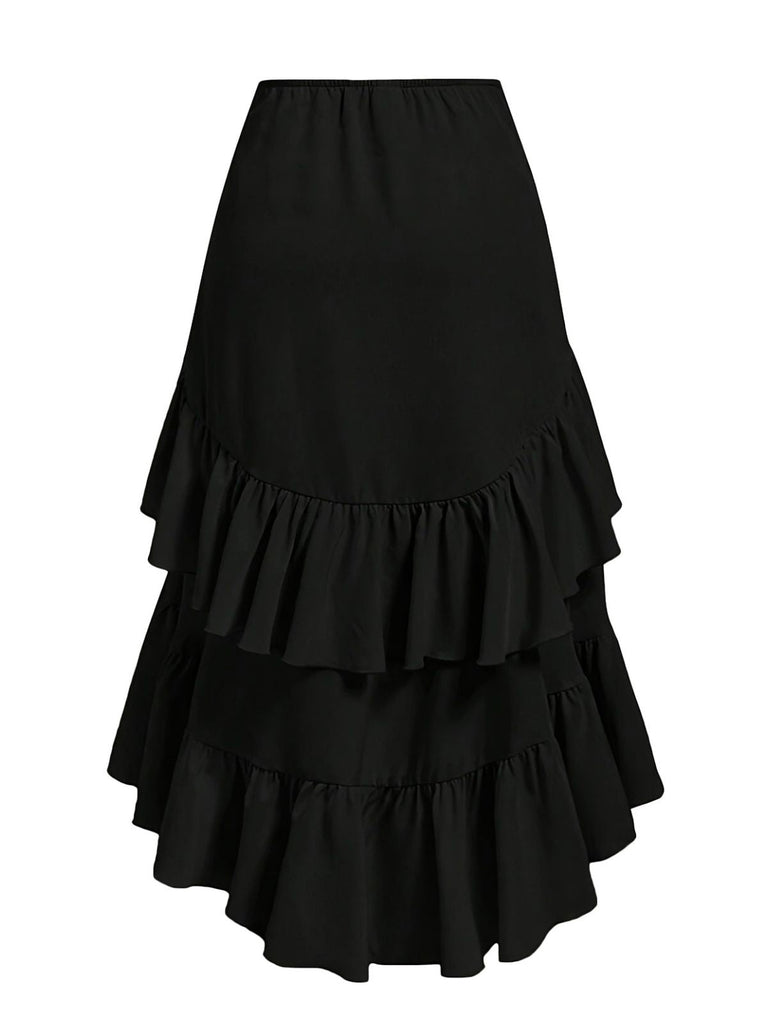 1940er Hochtailliert Paneele Rüschen Saum Rock