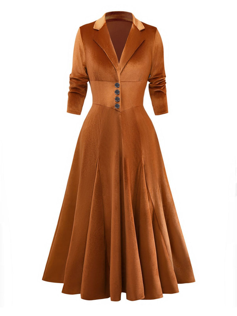 1930er Solide Taste Revers 3/4 Ärmel Kleid