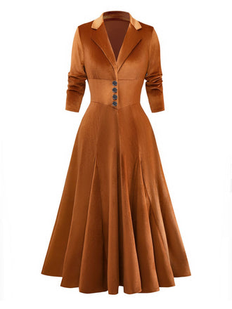 1930er Solide Taste Revers 3/4 Ärmel Kleid