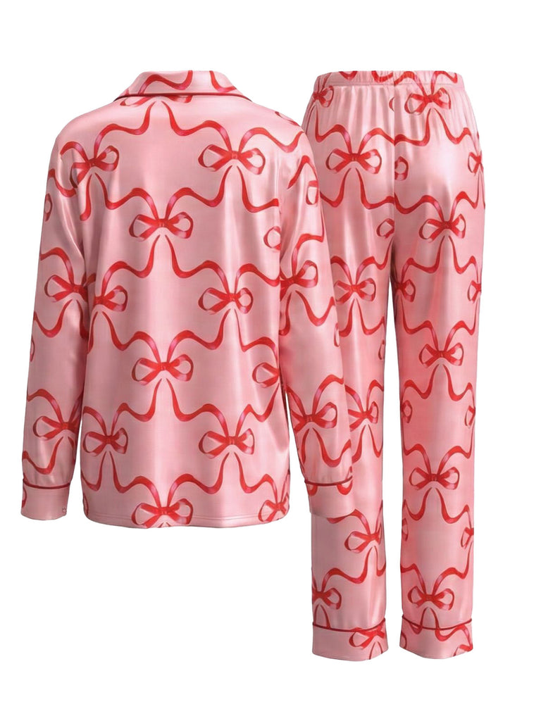 1980er Weihnachten Bogen Muster Revers Pyjama Set