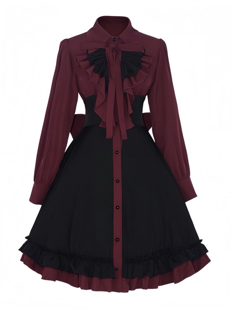 1950er Gothic Viktorianisch Rüschen Bogen Kleid