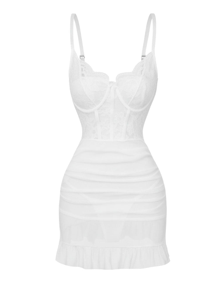 1980er Slip Spitze Bügel Durchsichtig Rüschen Nachthemd