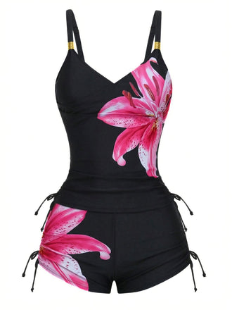 [Vorverkauf] 1950er Blumen Schnürung Tankini Set
