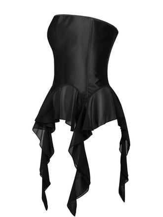 Schwarz 1980er Gothic Trägerlos Spitze Korsett Top