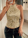 Metallic 1970er Halter Pailletten Ärmellos Top