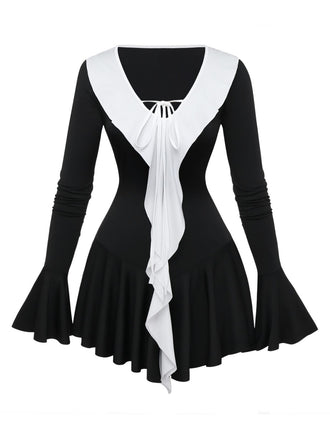 Schwarz & Weiß 1960er Rüschen Peplum Kleid