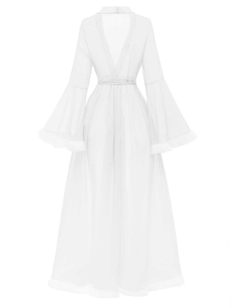 1950er Durchsichtig Ausgestellt Ärmel Gürtel Lang Robe