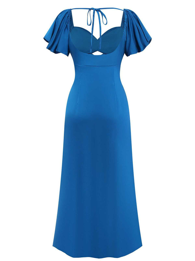 1930er Herz Neck Rüschen Sleeve Satin Kleid