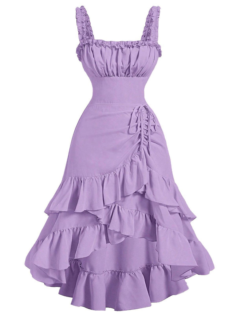 1950er Träger Gerafft Gestuft Rüschen Saum Kleid