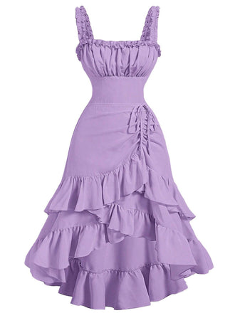 [Vorverkauf] 1950er Träger Gerafft Gestuft Rüschen Saum Kleid