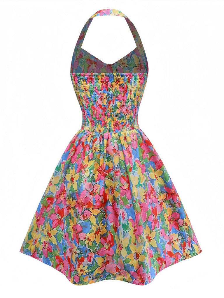 Mehrfarbig 1960er Halter Blumen Bogen Herz Kleid