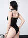 Dunkelgrün 1970er Gothic Samt Spitze Kreuz Bodysuit