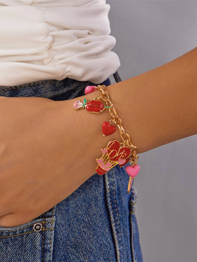 Valentinstag Herz Rose Liebe Anhänger Armband