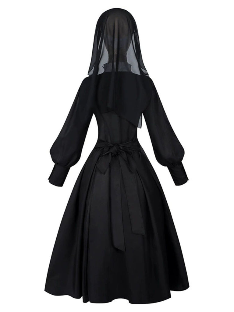 Schwarz 1940er Nonnen-Stil Kreuz Halskette Kleid