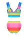 Multicolor 1960er Regenbogenverlauf Gerüschtes Bikini Set & Cover-Up