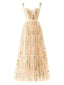 Gelb 1930er Blumen Netz Stäbchen Schnürung Kleid