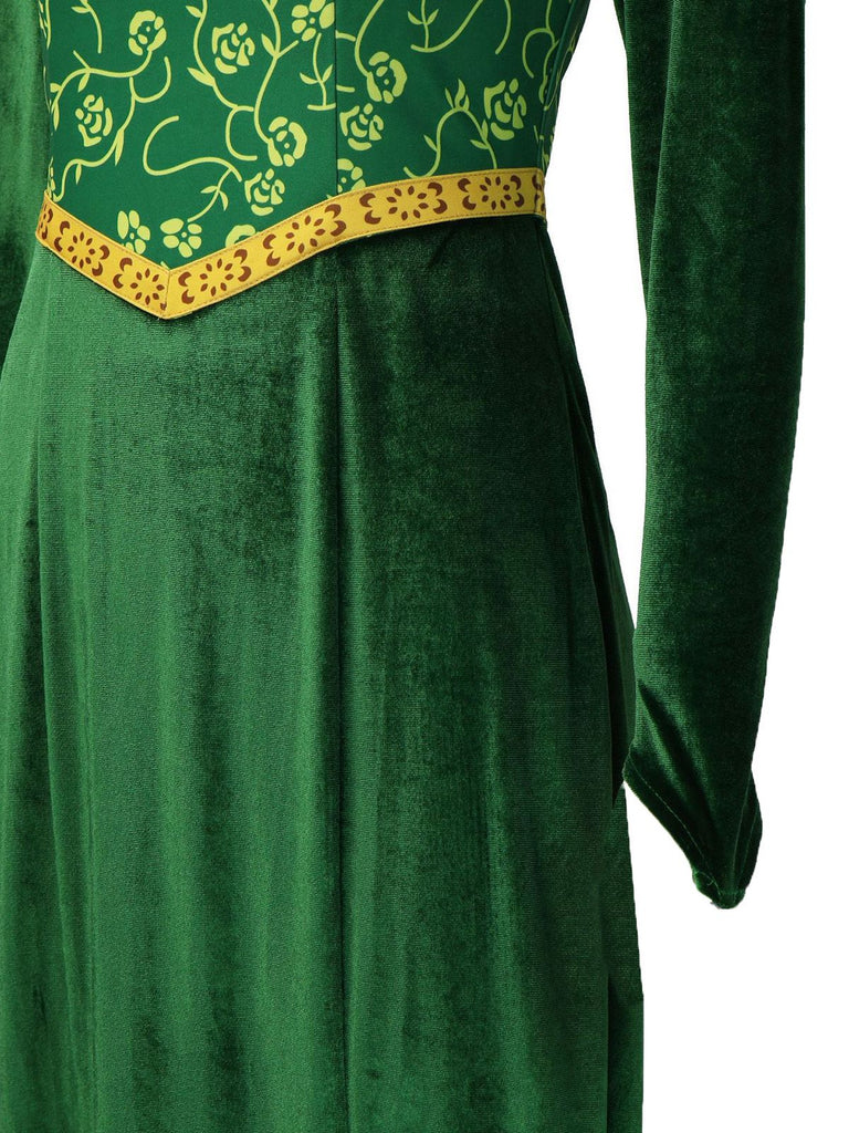 Grün 1930er Shrek im Mittelalterlichen Stil Stickerei Kleid