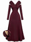 1940er Schulterfrei Langarm Plissiertes Kleid