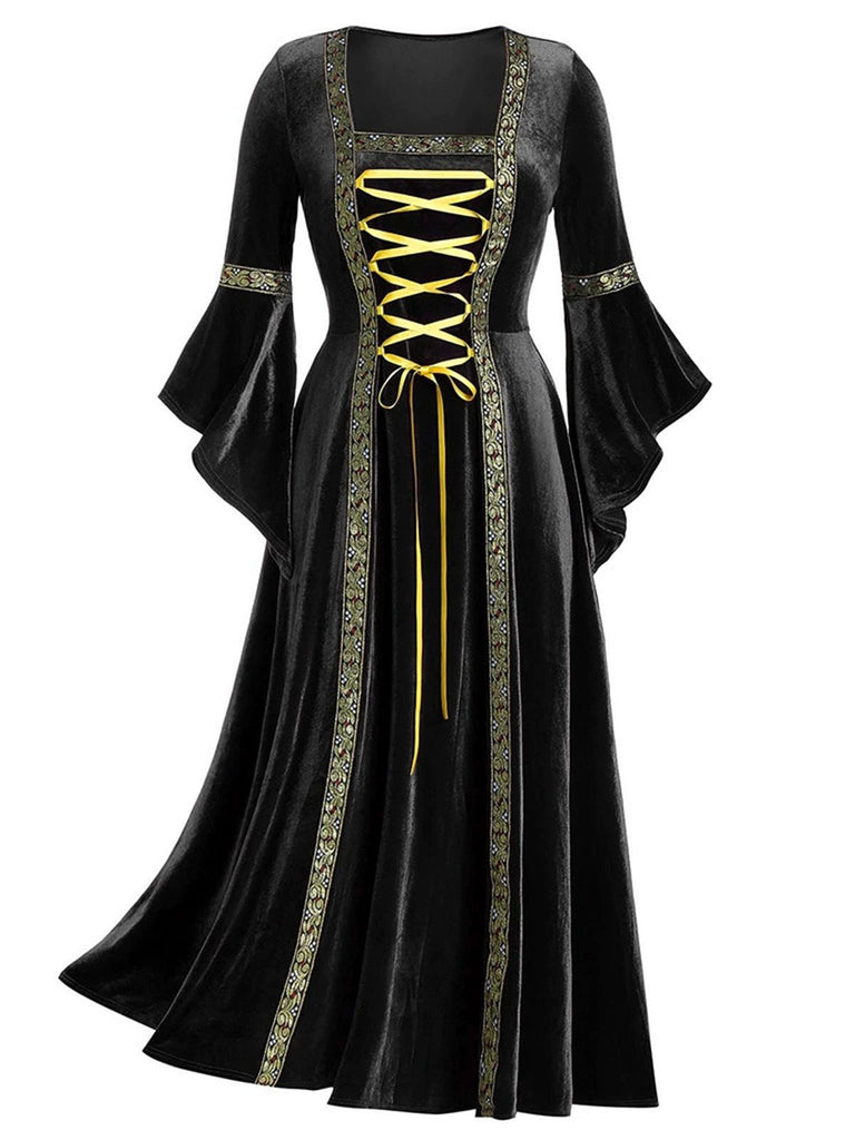 1930er Mittelalterliche Renaissance Samt Schnürung Kleid