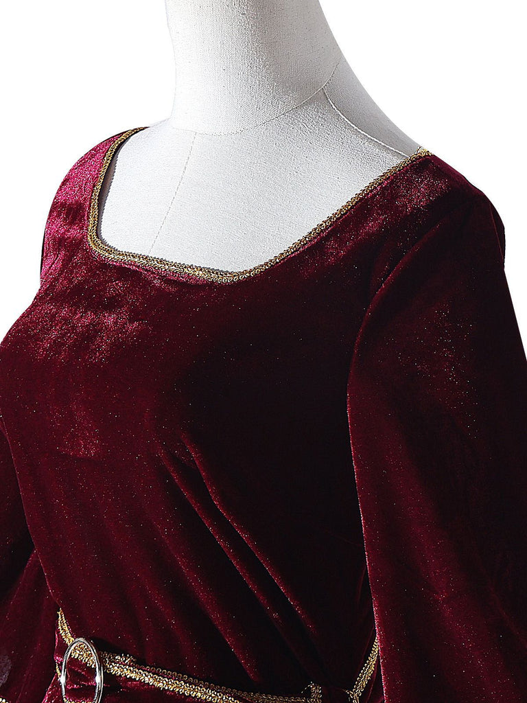 Weinrot 1930er Tangled Mother Gothel Samt Kleid