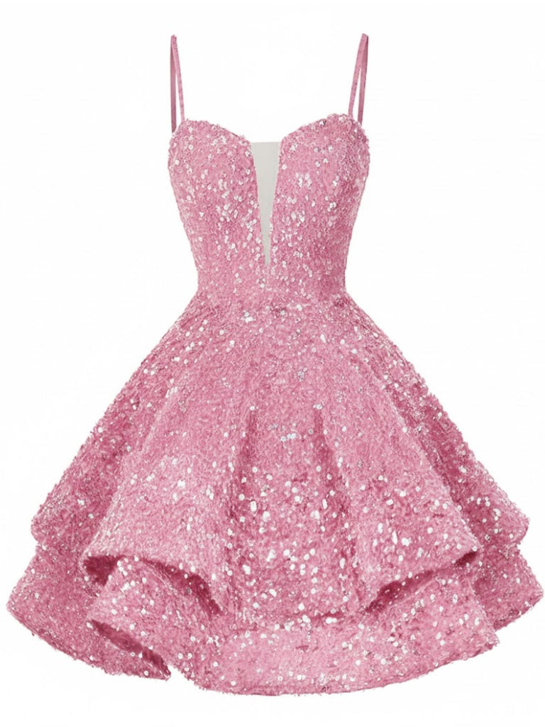 Rot 1950er Pailletten Tief-V Schnür Mini Party Kleid