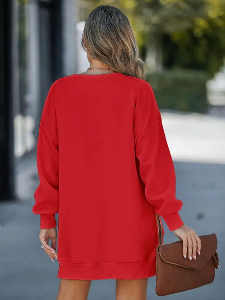 Rot 1970er Zip Detail Weihnachten Baum Paillette Sweatshirt