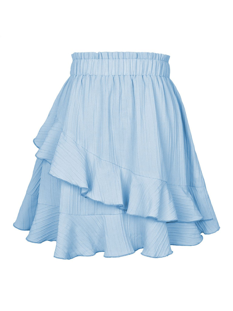 1940er Solide Irregular Rüschen Elastic Waist Rock