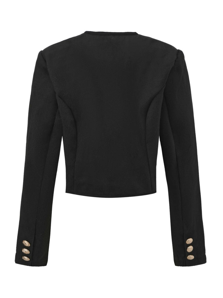 Schwarz 1940er Solide Kunstwolle Kurz Jacke