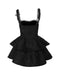 Schwarz 1950er Quadratischer Hals Spitze Kreuzen Bubble Kleid