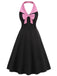 Schwarz 1950er Halter Bogen Patchwork A-linie Kleid
