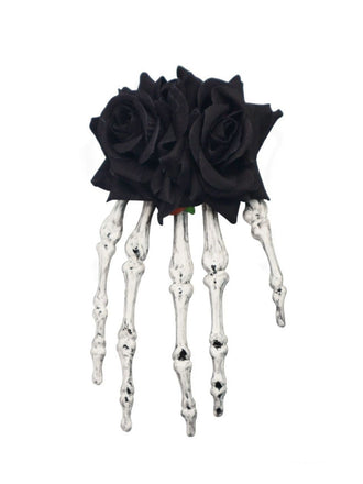 Schwarz Halloween Rose Skeleton Hand-Haarspange