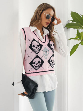 1980er Halloween Schädel Arygle Strickweste