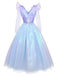 Blau 1950er Böse Hexe Netz Kleid