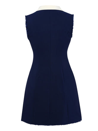 Dunkelblau 1960er Kontrast Rohe Manschetten Tasten Kleid