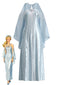 Hellblaues 80er Maxikleid im Amidala-Stil mit Cape-Ärmeln