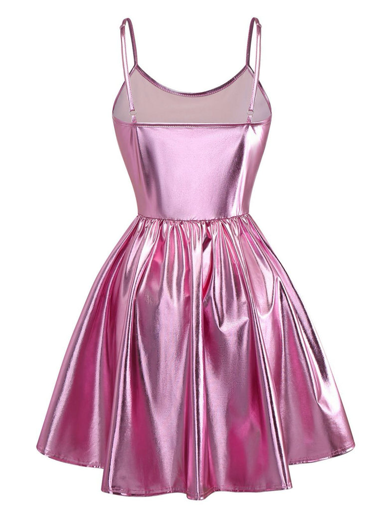 Blau 1980er Metallisch Spaghetti Träger Party Kleid