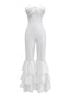 1970er Boho Trägerloses Solide Plissiertes Rüschen Jumpsuit