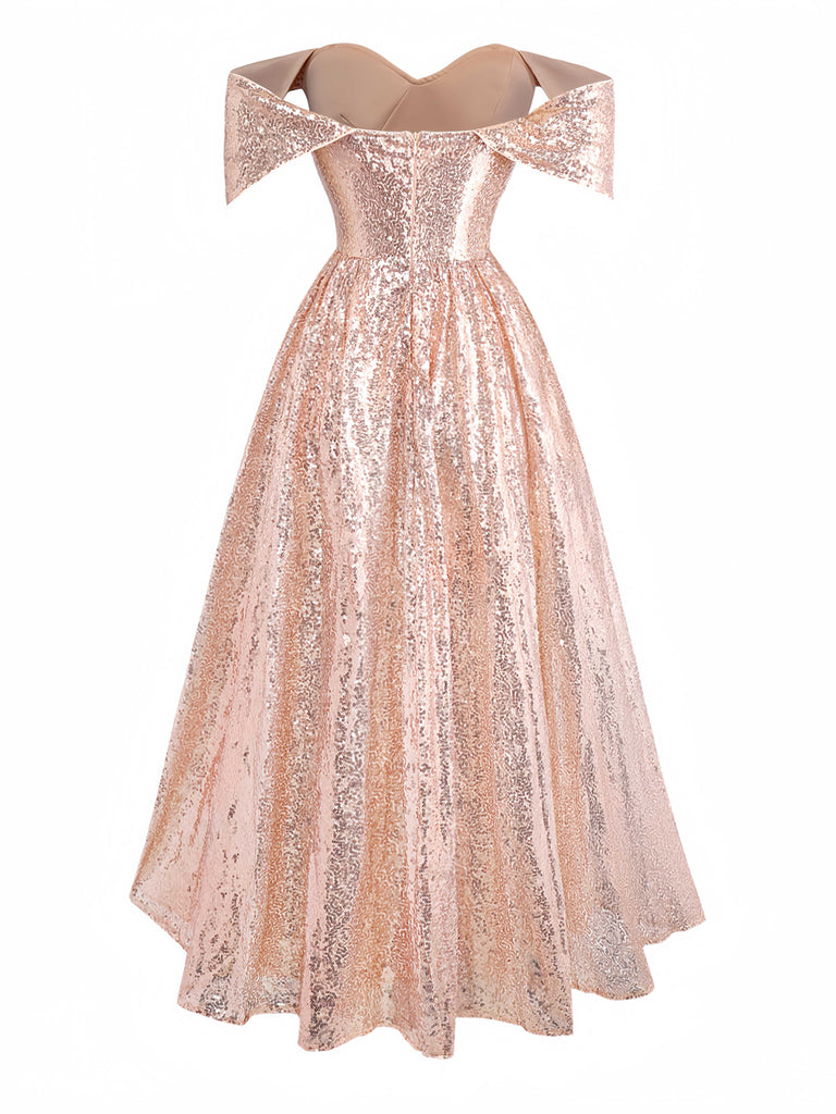 Sekt 1930er Schulterfrei Pailletten Kleid